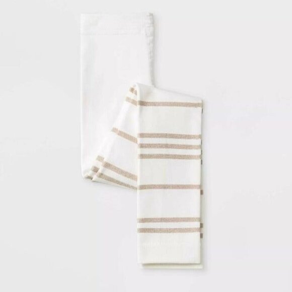 Cat & Jack Girls Fleece Lined Footless Leggings Cream Striped - Picture 1 of 1